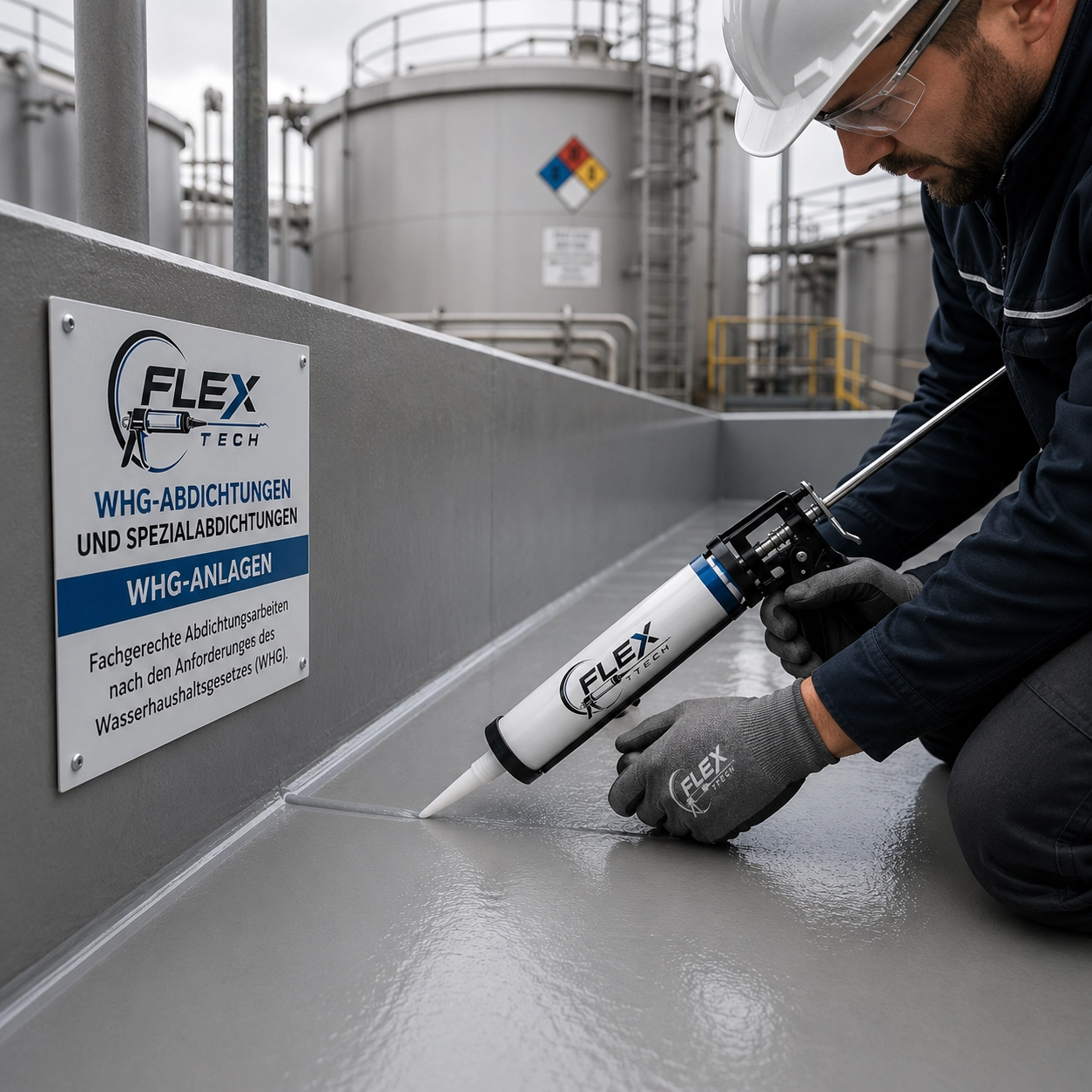 Fachgerechte WHG-Abdichtung einer Industriefläche mit FLEX TECH Dichtstoff